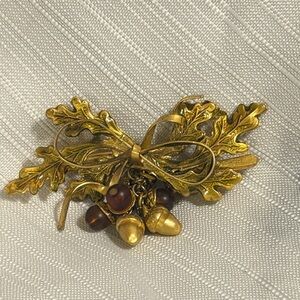 Gold Leaf Brooch with Acorn Accents